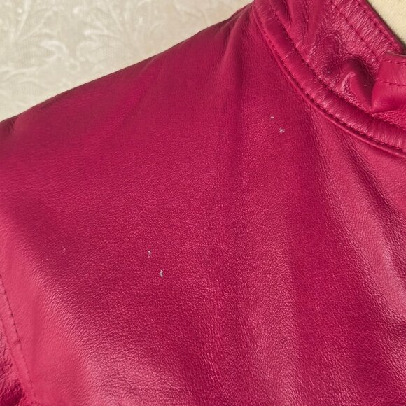 Vintage Wilson's Leather Sz Medium Bright Pink Leather Jacket Zip Front Pintuck - Picture 4 of 14